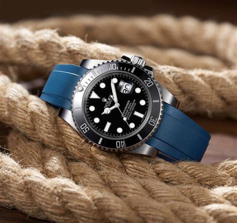 blue strap rolex watch|Rolex with black rubber band.